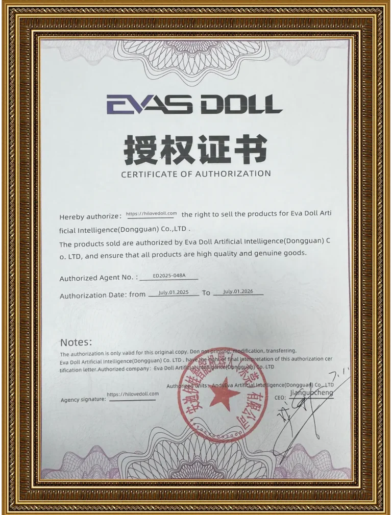 Evas Doll Certification from hilovedoll.com