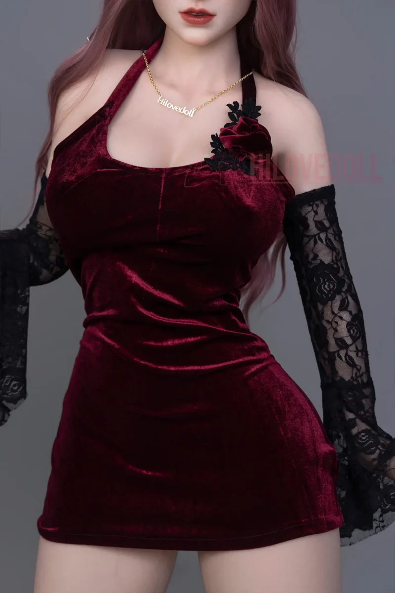 Lace sleeve on red dressCloth Sex Doll​ Gothic Red Skirt Custom Sex Doll Dress hilovedoll